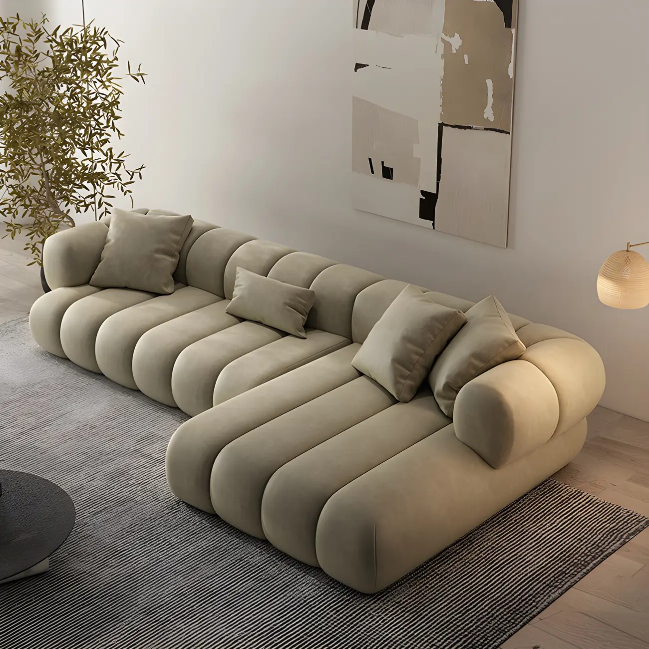 Scandinavian Green Modular Sectional Sofa with Tuxedo Arm Image - 2 | homeyfad