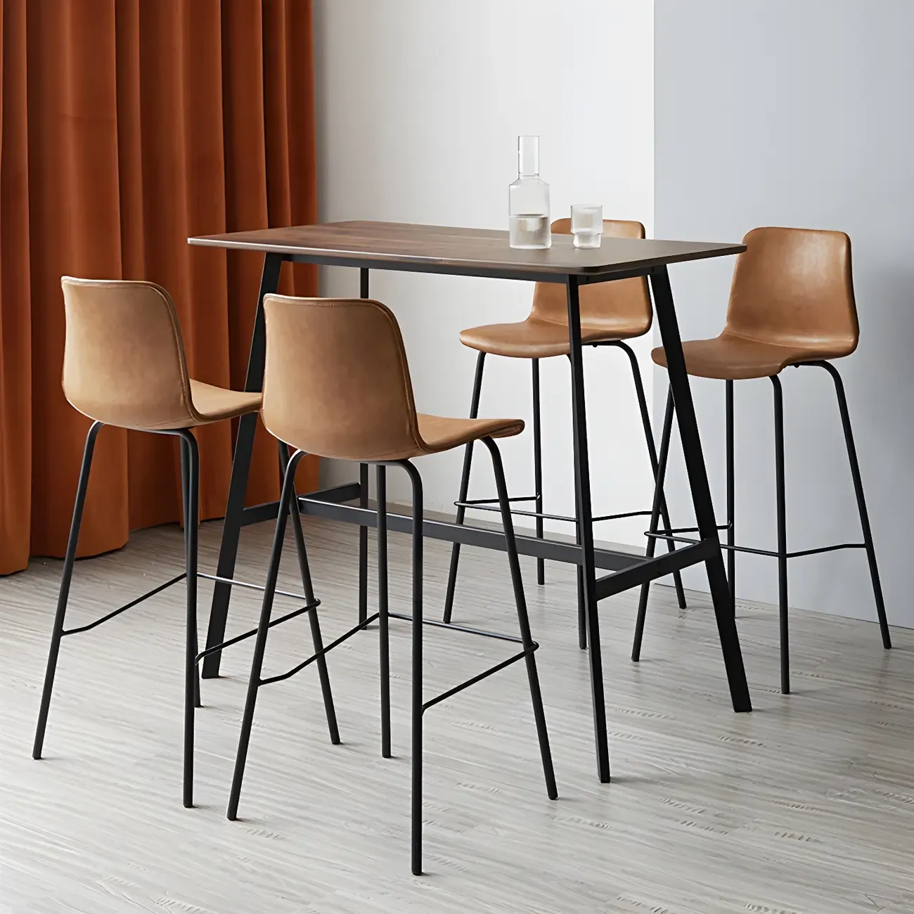 Vintage Leather Bar Stool with Low Backrest and Footrest Image - 9