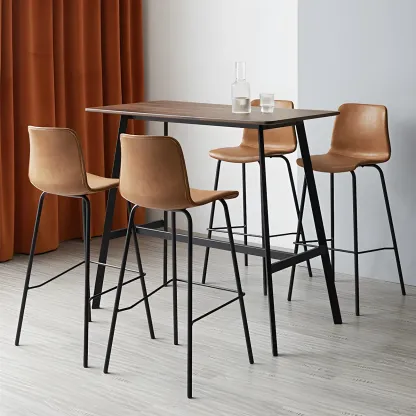 Vintage Leather Bar Stool with Low Backrest and Footrest Image - 9