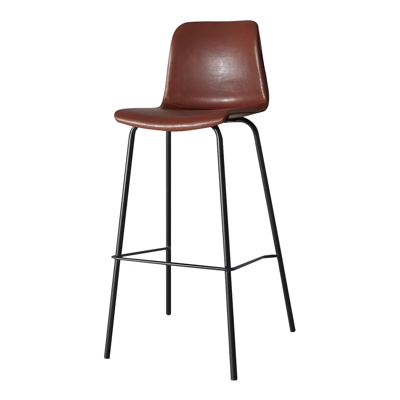 Vintage Leather Bar Stool with Low Backrest and Footrest Image - 10