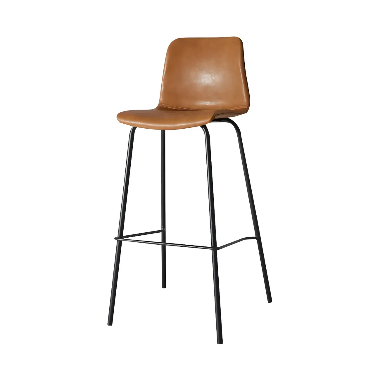 Vintage Leather Bar Stool with Low Backrest and Footrest Image - 11