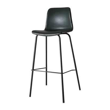 Vintage Leather Bar Stool with Low Backrest and Footrest Image - 17