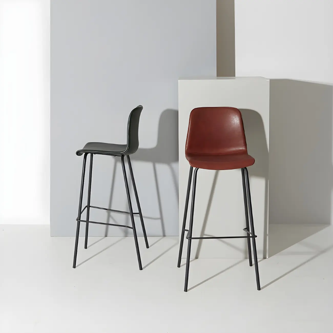 Vintage Leather Bar Stool with Low Backrest and Footrest Image - 20 | homeyfad