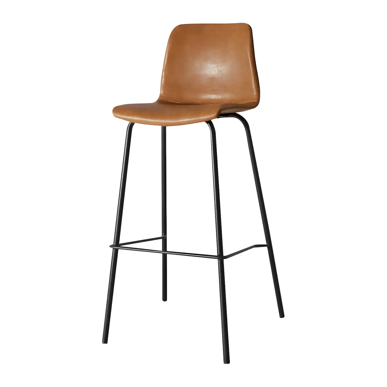 Vintage Leather Bar Stool with Low Backrest and Footrest Image - 21