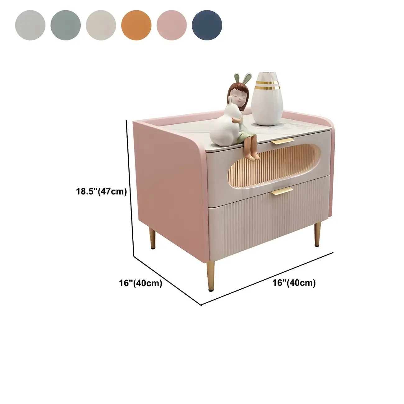 Modish Leather Bedside Table 2 Drawers with Stone Countertop #size