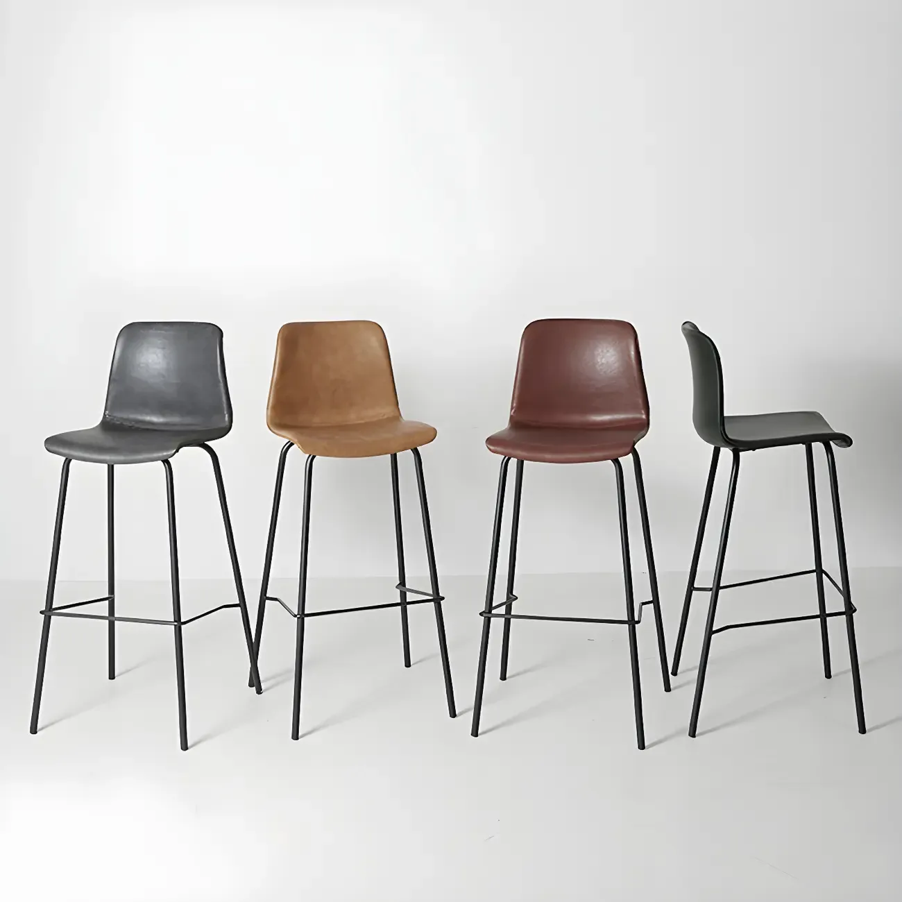 Vintage Leather Bar Stool with Low Backrest and Footrest Image - 23