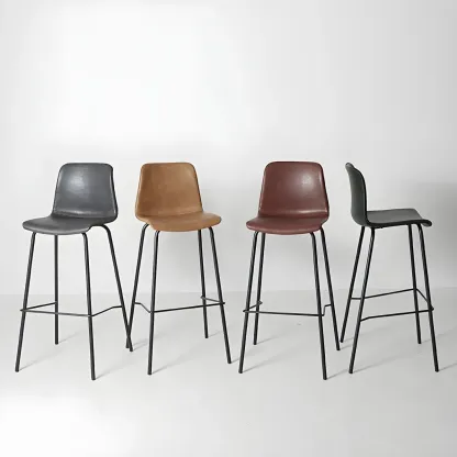 Vintage Leather Bar Stool with Low Backrest and Footrest Image - 23