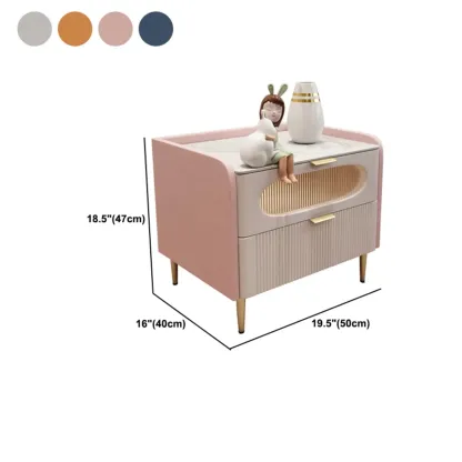 Modish Leather Bedside Table 2 Drawers with Stone Countertop Image - 10