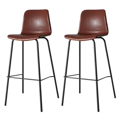 Vintage Leather Bar Stool with Low Backrest and Footrest Image - 26