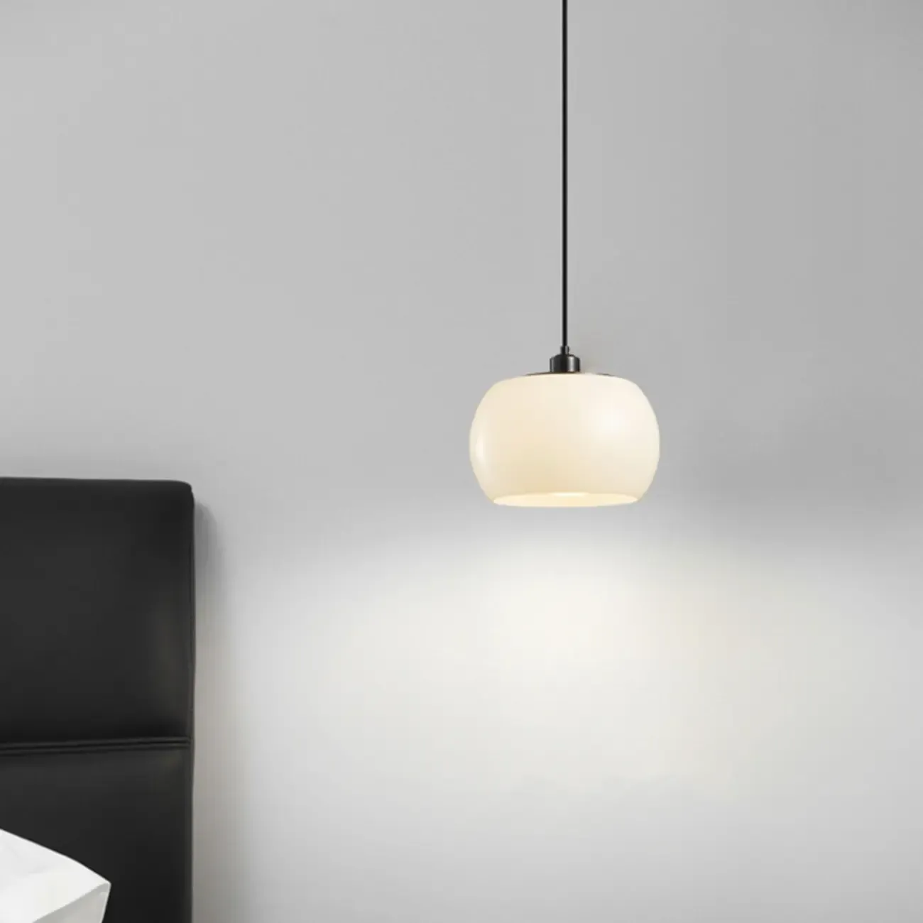 Modern White Glass Drum Pendant Light for Bedroom Image - 1