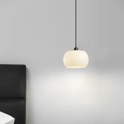 Modern White Glass Drum Pendant Light for Bedroom Image - 1