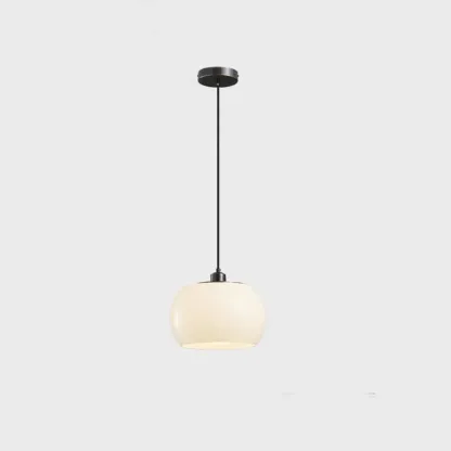 Modern White Glass Drum Pendant Light for Bedroom Image - 3