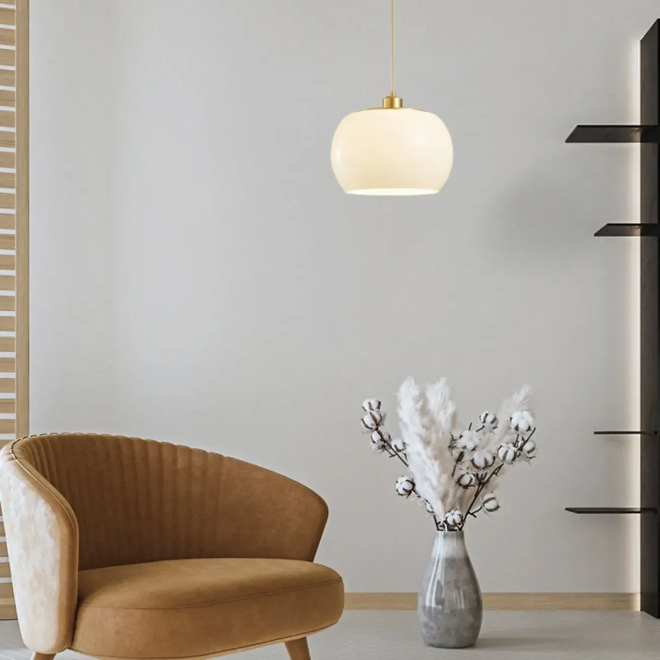 Modern White Glass Drum Pendant Light for Bedroom Image - 4