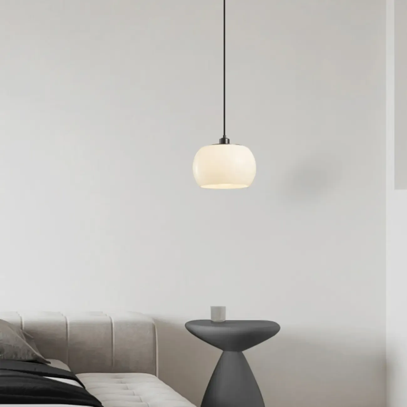 Modern White Glass Drum Pendant Light for Bedroom Image - 5