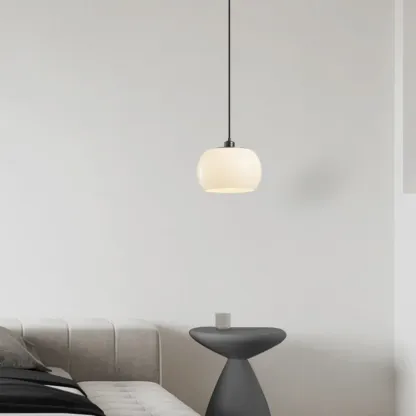 Modern White Glass Drum Pendant Light for Bedroom Image - 5