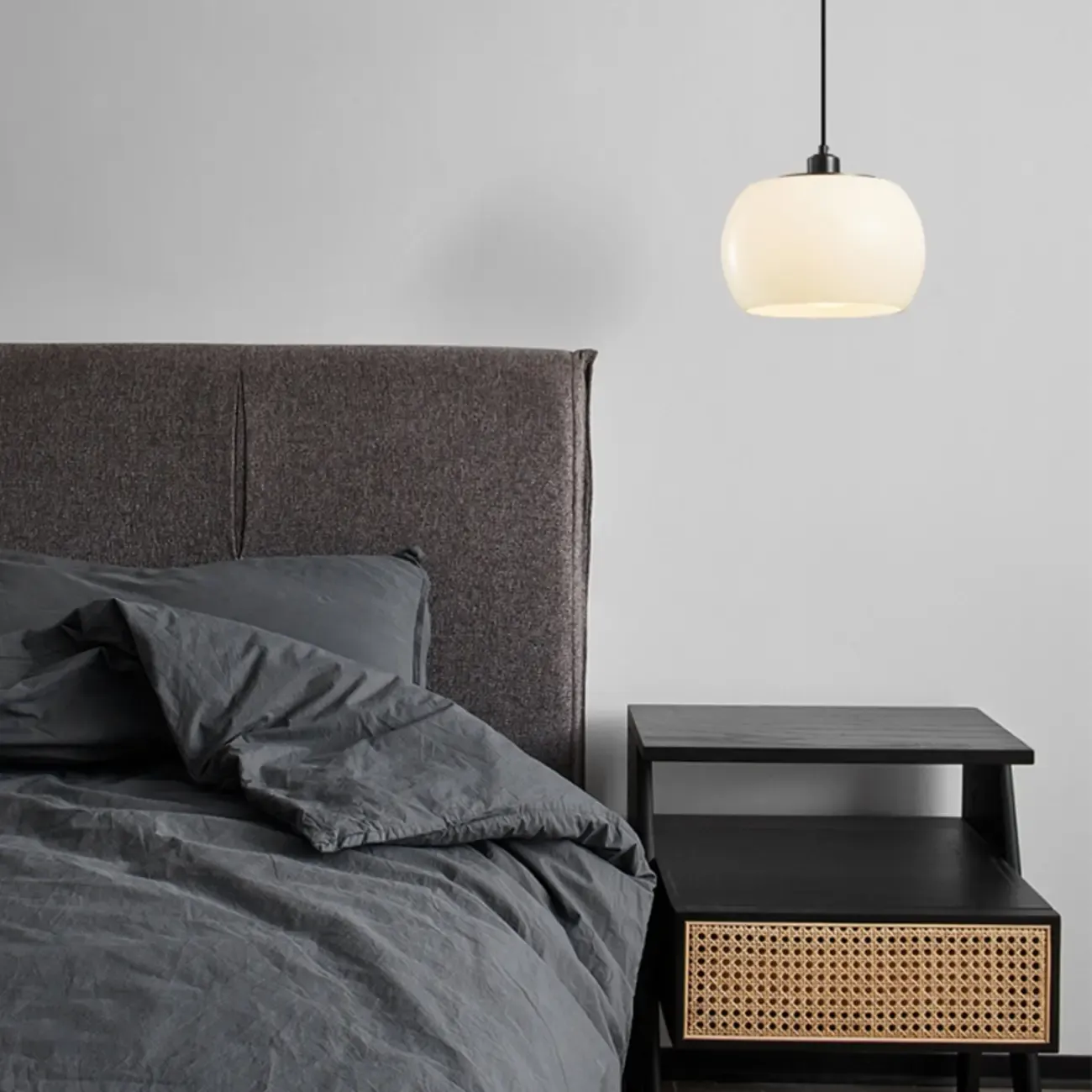 Modern White Glass Drum Pendant Light for Bedroom Image - 6