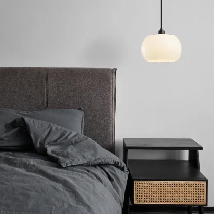 Modern White Glass Drum Pendant Light for Bedroom Image - 6