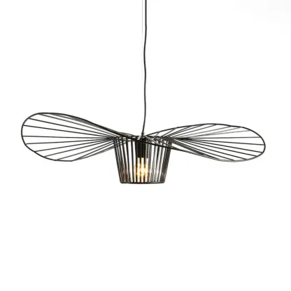 Minimalist Black Linear Metal Pendant Lamp with Lotus Leaf for Home Decor Image - 5