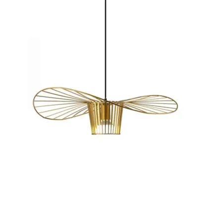 Minimalist Black Linear Metal Pendant Lamp with Lotus Leaf for Home Decor Image - 7