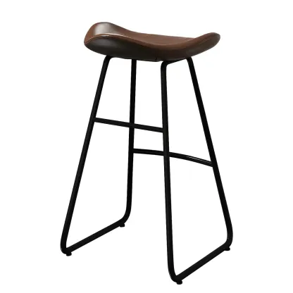 Classic Brown Leather Bar Stools with Metal Frame for Kitchen Image - 2