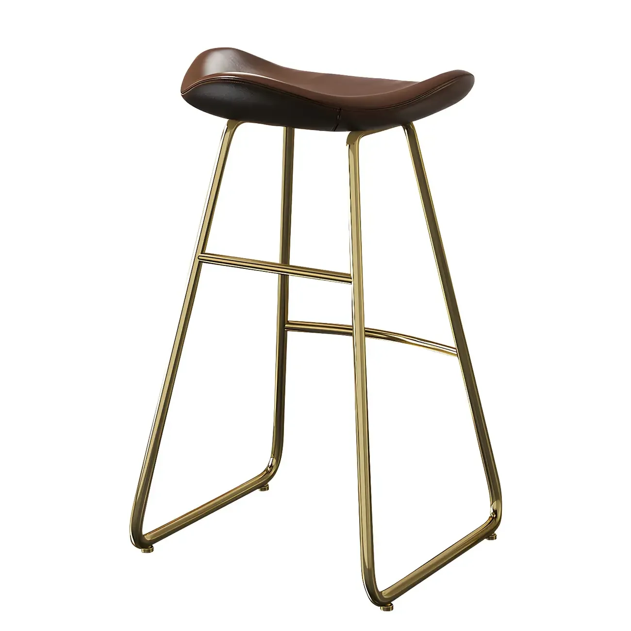 Classic Brown Leather Bar Stools with Metal Frame for Kitchen Image - 3