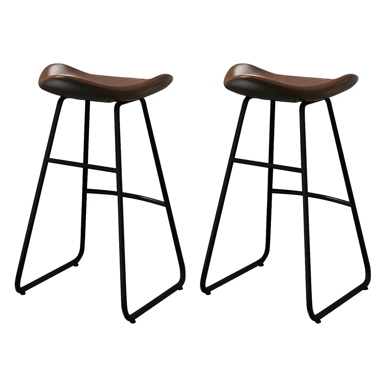 Classic Brown Leather Bar Stools with Metal Frame for Kitchen Image - 5 | homeyfad