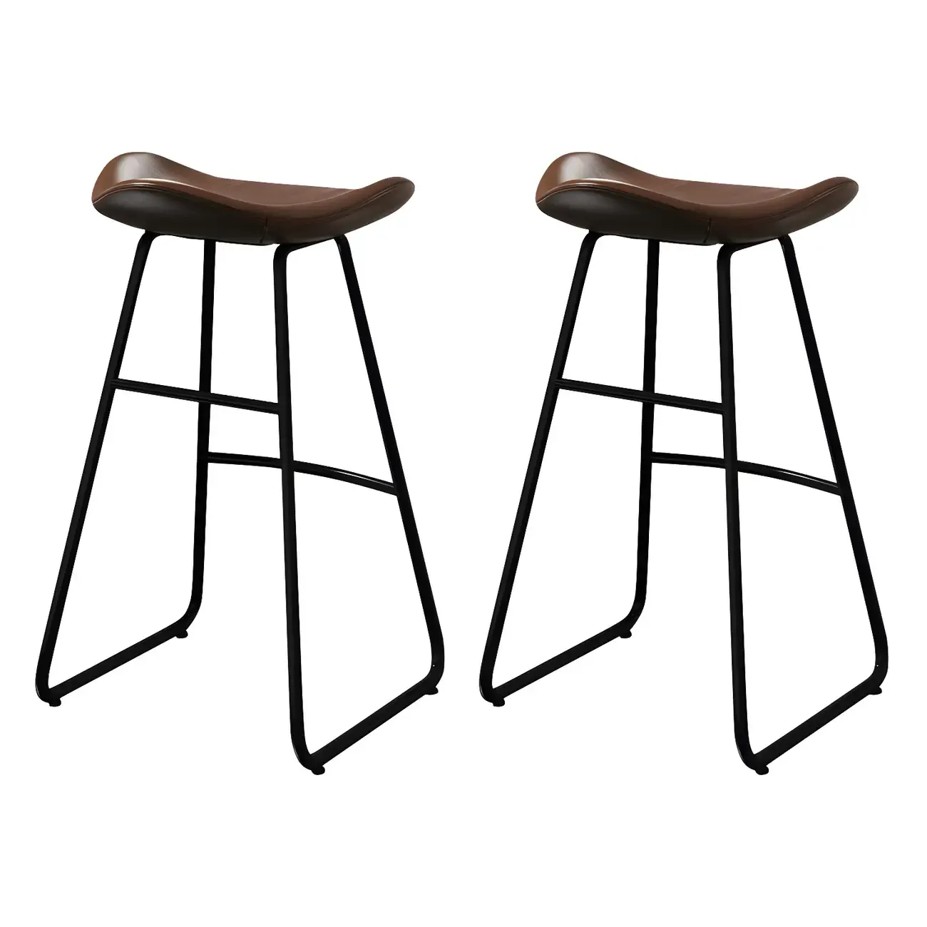 Classic Brown Leather Bar Stools with Metal Frame for Kitchen Image - 5