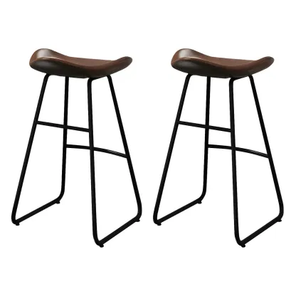 Classic Brown Leather Bar Stools with Metal Frame for Kitchen Image - 5