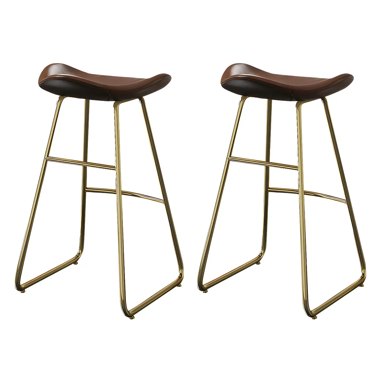 Classic Brown Leather Bar Stools with Metal Frame for Kitchen Image - 7 | homeyfad