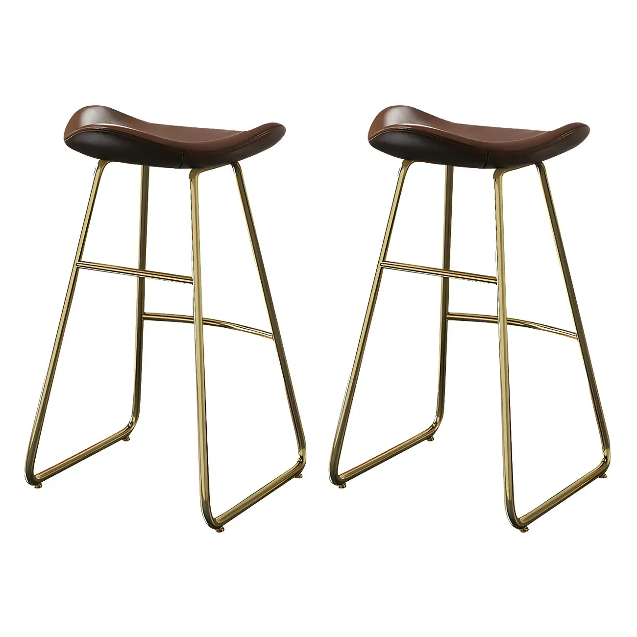 Classic Brown Leather Bar Stools with Metal Frame for Kitchen Image - 7