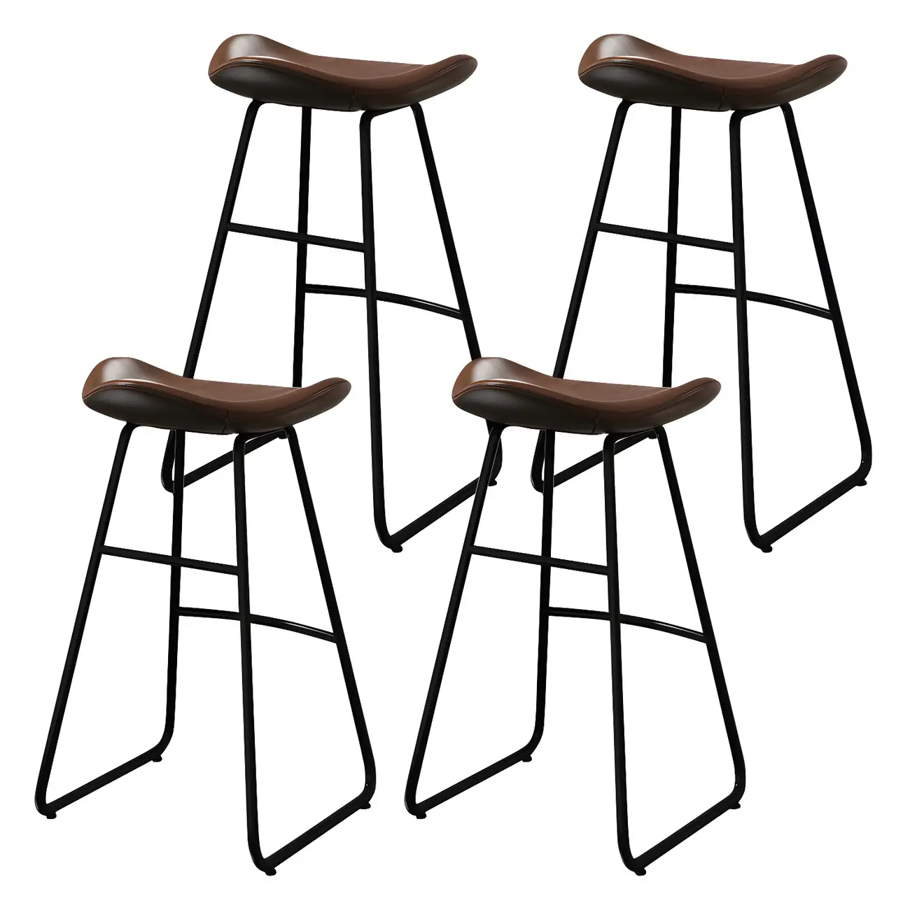Classic Brown Leather Bar Stools with Metal Frame for Kitchen Image - 9 | homeyfad