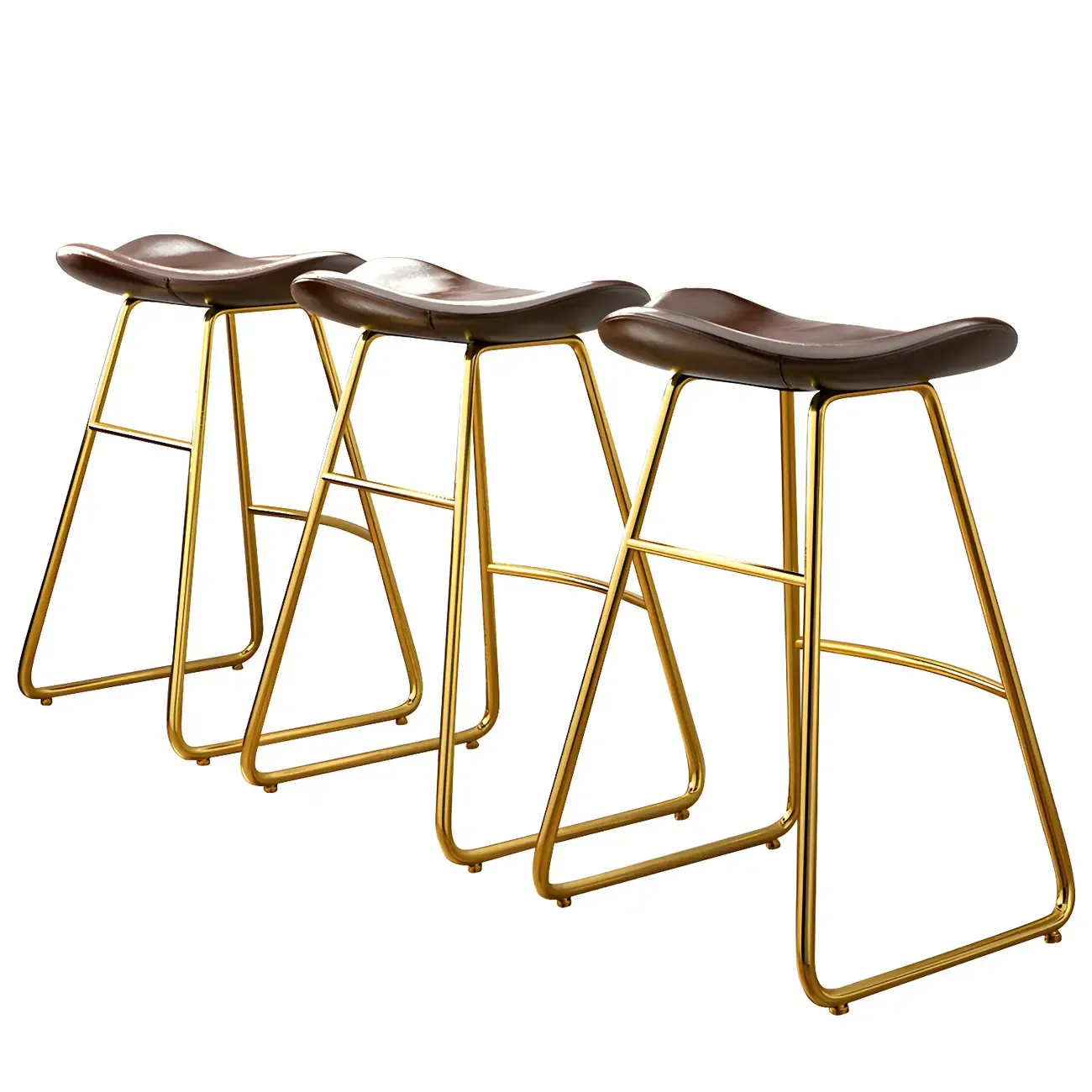 Classic Brown Leather Bar Stools with Metal Frame for Kitchen Image - 10