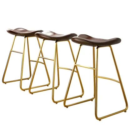 Classic Brown Leather Bar Stools with Metal Frame for Kitchen Image - 10