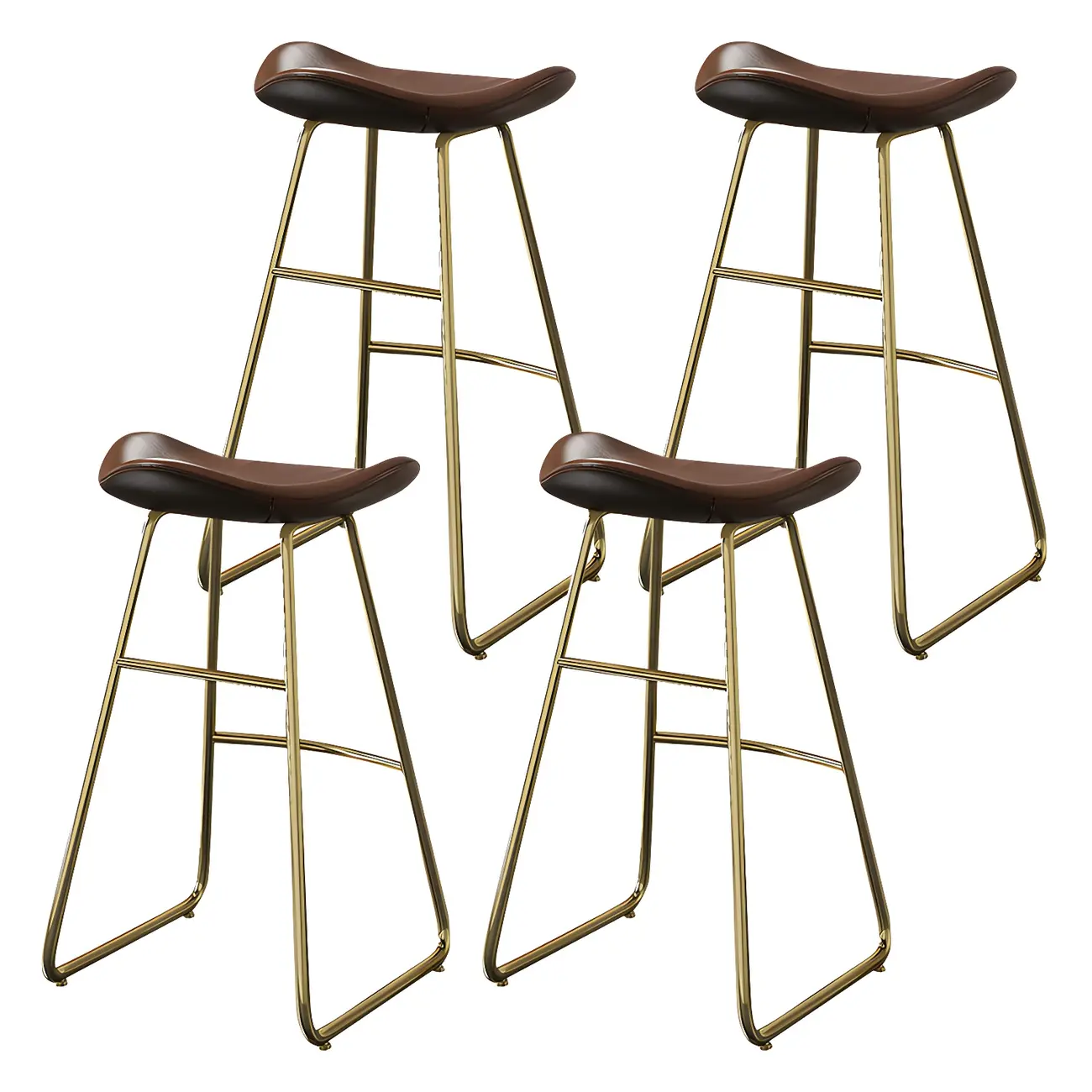 Classic Brown Leather Bar Stools with Metal Frame for Kitchen Image - 11 | homeyfad