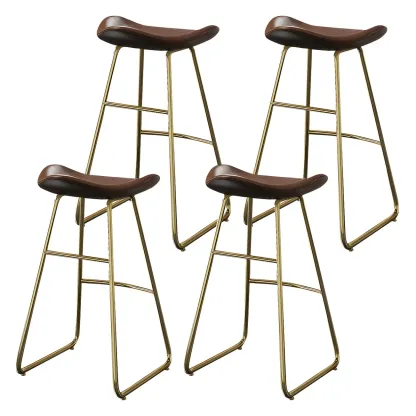 Classic Brown Leather Bar Stools with Metal Frame for Kitchen Image - 11