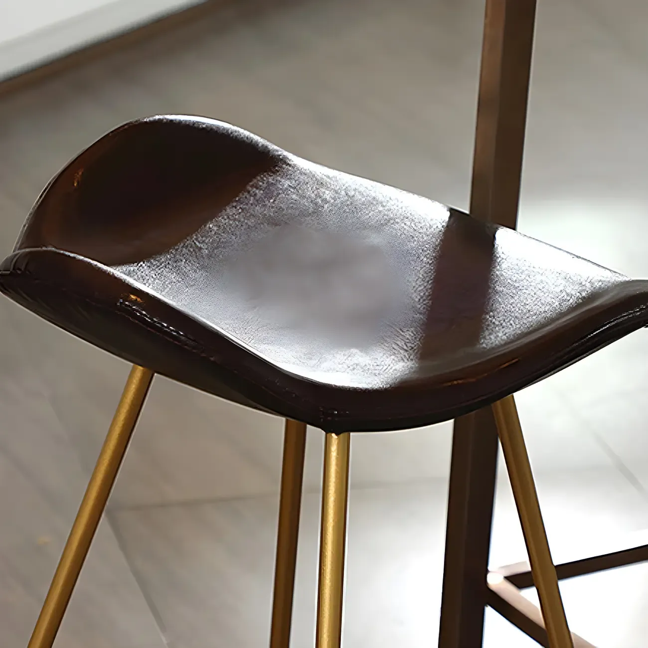 Classic Brown Leather Bar Stools with Metal Frame for Kitchen Image - 13