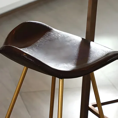 Classic Brown Leather Bar Stools with Metal Frame for Kitchen Image - 13