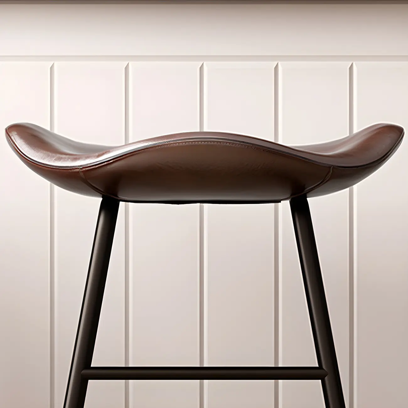 Classic Brown Leather Bar Stools with Metal Frame for Kitchen Image - 14 | homeyfad
