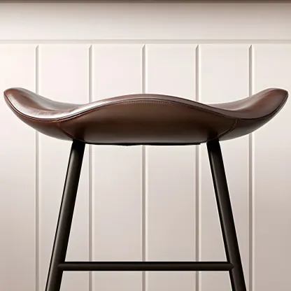 Classic Brown Leather Bar Stools with Metal Frame for Kitchen Image - 14