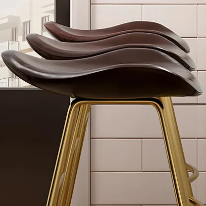 Classic Brown Leather Bar Stools with Metal Frame for Kitchen Image - 15