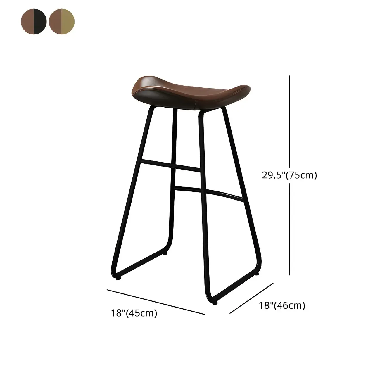 Classic Brown Leather Bar Stools with Metal Frame for Kitchen Image - 17
