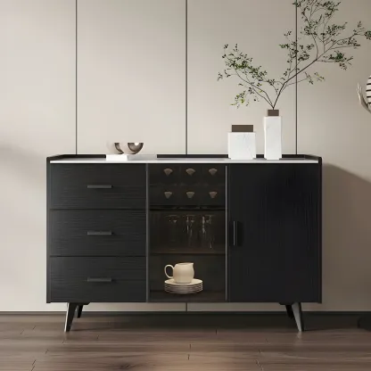 Glam Walnut Wooden Sideboard with Drawers & Cabinets Image - 2