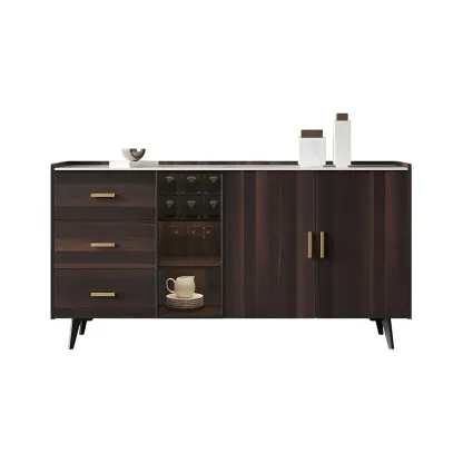 Glam Walnut Wooden Sideboard with Drawers & Cabinets Image - 8