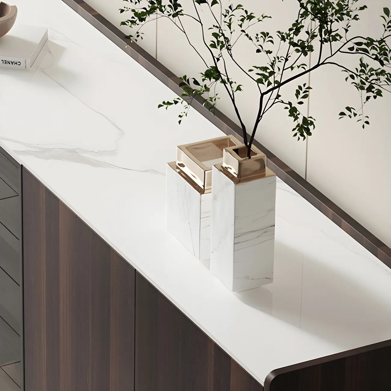 Glam Walnut Wooden Sideboard with Drawers & Cabinets Image - 12 | homeyfad