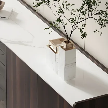 Glam Walnut Wooden Sideboard with Drawers & Cabinets Image - 12