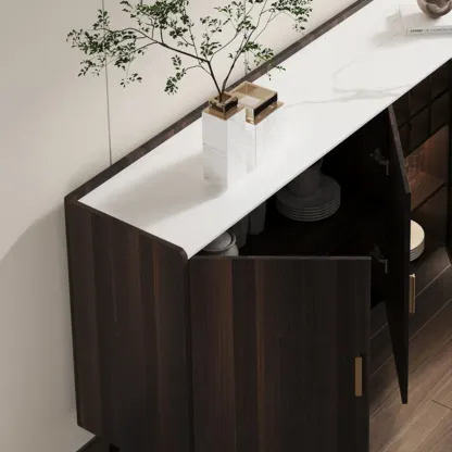 Glam Walnut Wooden Sideboard with Drawers & Cabinets Image - 14