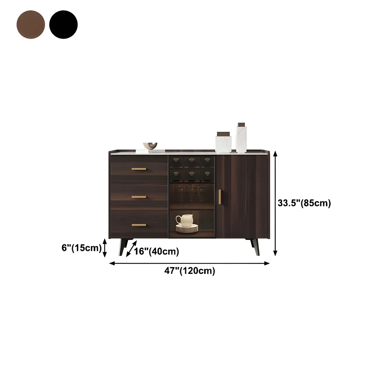 Glam Walnut Wooden Sideboard with Drawers & Cabinets #size
