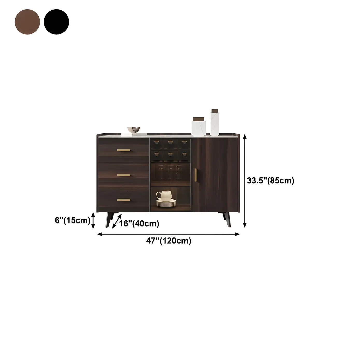 Glam Walnut Wooden Sideboard with Drawers & Cabinets #size