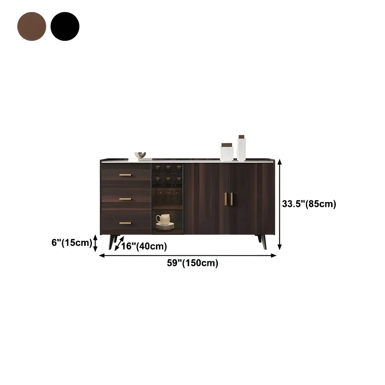Glam Walnut Wooden Sideboard with Drawers & Cabinets Image - 17