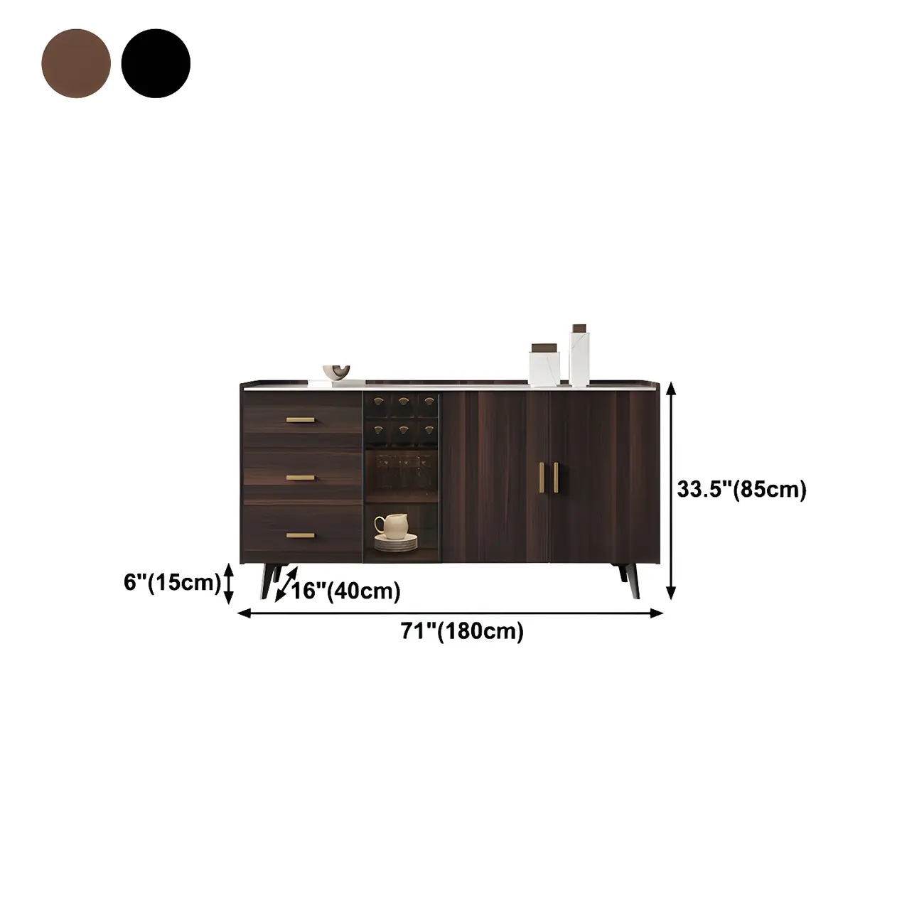 Glam Walnut Wooden Sideboard with Drawers & Cabinets Image - 18 | homeyfad